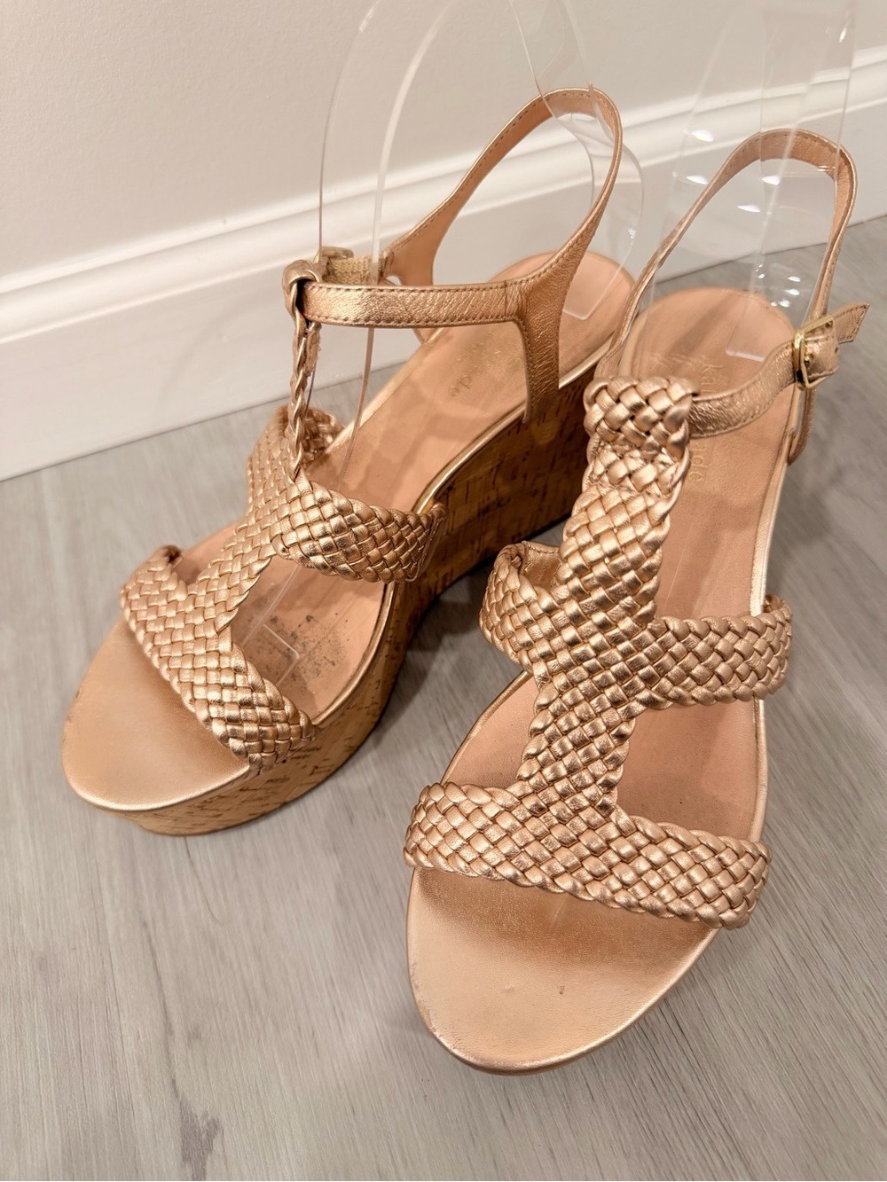 Kate Spade New York Rose Gold Tianna Woven Wedge Platform Sandals Size 8.5